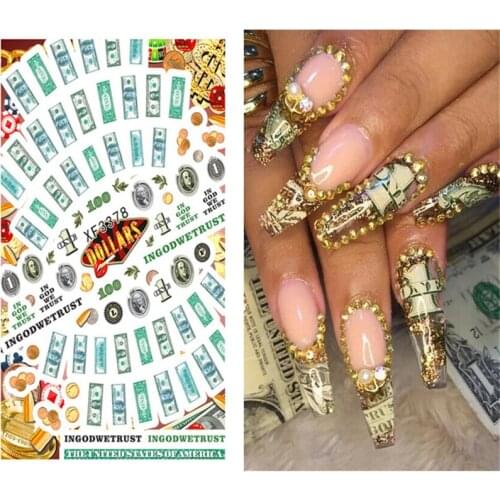 Design Dollar Money Nails DIY Sign Nail Art Sticker Decals Self Adhesive 3D Manicure Tips Wraps Decoration Tool