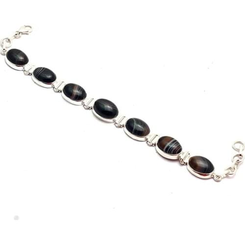 Genuine Botswana Agate Bracelet 925 Sterling Silver, 20 cm, GRPB0426