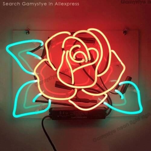 Beauty Rose flower Neon lamp custom Really glass neon light signs for room wall Neon letter gaming beer bar Neon Tube customized