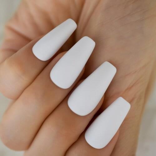 New Arrival Designs White Artificial Nail Tapered Abs Salon Soild Nails Matte Manicure Accessories 24