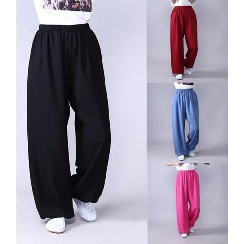 Kung Fu Clothing Wushu Tai Chi Pants Linen Plus Size Elastic Martial Art Woman Yoga Trousers Morning Exercise Wear