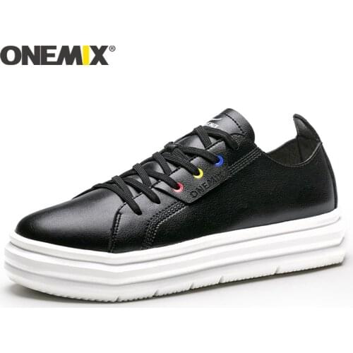 ONEMIX 2019 New Shoes Men Lace Leather Breathable Lightweight White Skateboarding Footwear Women Casual Sneakers Flat Off White