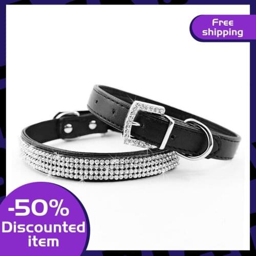 Cute Dazzling Sparkling Elegant Fancy Soft Suede Leather Bling Rhinestone Crystal Jeweled Pet Cat Dog Puppy Collar