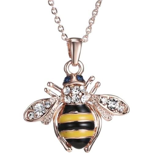Chic Cute Women Ladies Honey Bumblebee Bee Crystal Pendant Chain Necklace