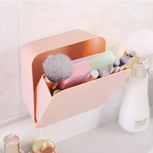 Plastic Folder Storage Box Wall-mounted Creative Wall Sticker With Cover Velcro Bathroom And Kitchen Waterproof Storage Box