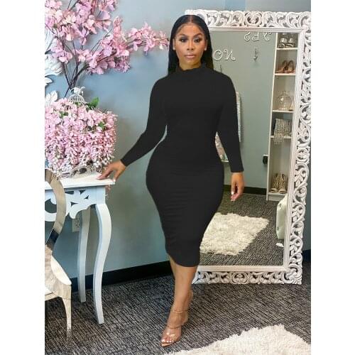 Echoine Large Size Fashion Spring And Summer Dress Half High Neck Pullover Solid Color Dress New Trend Drop Shipping