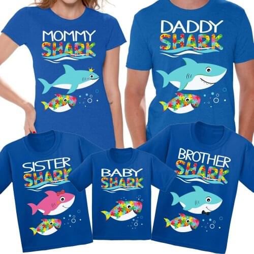 Autism Power Family Matching Outfit Autism Puzzle Mommy Daddy Big Family Shark T-shirts