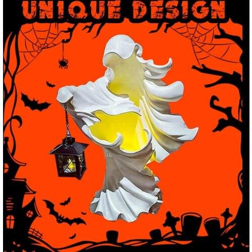 The Ghost Looking for Light Hell Messenger with Lantern Witch Resin Lantern Halloween Ornament Decorative Lamp Indoor Dropship