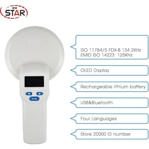 Animal rfid Hand reader ISO11784/5 FDX-B EMID Glass Tag reader dog Chip scanner OLED 134.2KHz Hot Sale for pet Tracking tags