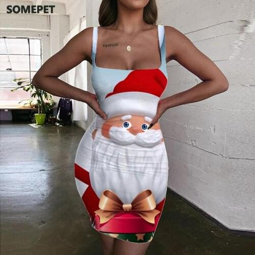 SOMEPET Christmas Dresses Women Santa Claus Bodycon Dress Snowflake Ladies Dresses Gift 3d Print Womens Clothing Summer Vintage