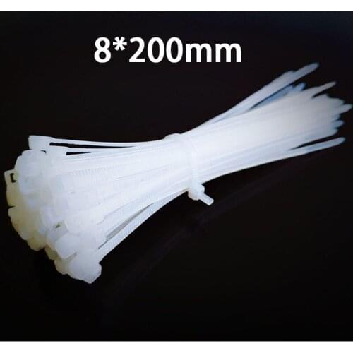 8mm width 200mm Self-locking Nylon Cable Ties 100pcs Plastic Zip Tie black wire binding UL Certified wiring accessories