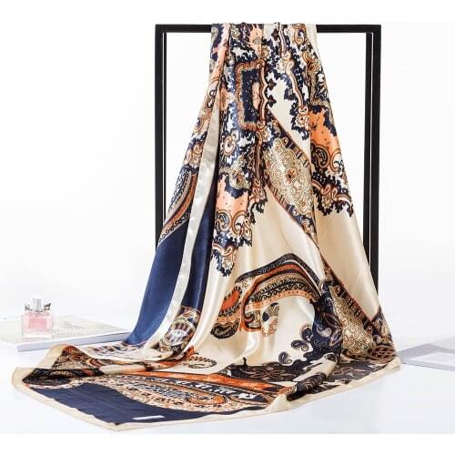 Silk Scarf Fashion Pattern Square Head Scarfs Neckerchief for Women Paisley Print Night Sleeping Hair Scarves AA10132