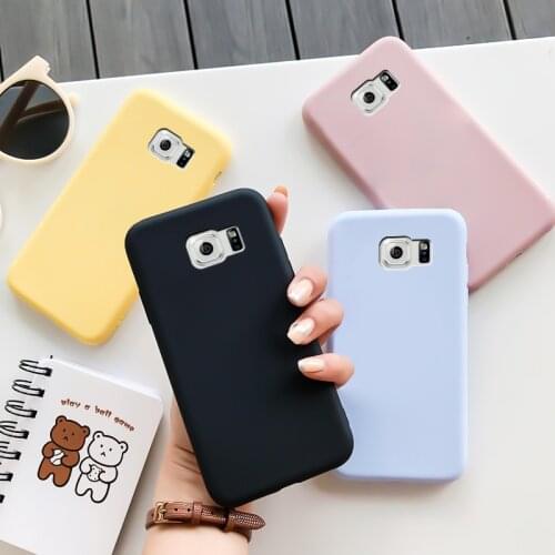 For Samsung Galaxy S6 Case Silicone Macaron Colors Candy Soft TPU Simple Black Casing Phone Back Cover