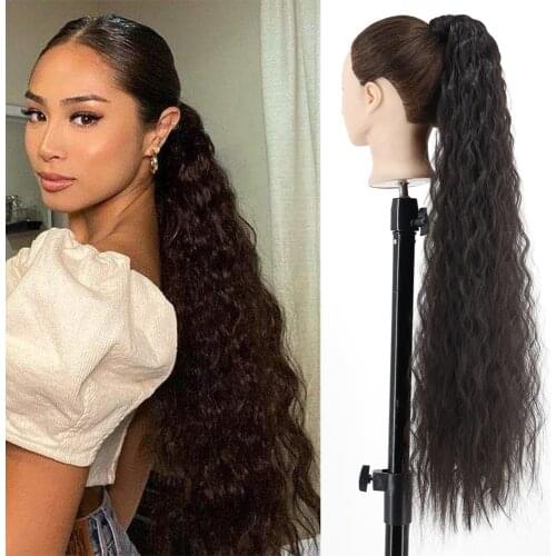 Synthetic Corn Wavy Long 34inch Ponytail Hairpiece Wrap on Clip Hair Extensions Ombre Brown Pony Tail Blonde Fack Hair