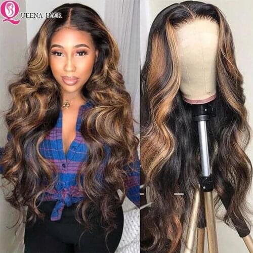 Highlight Blonde Lace Front Human Hair Wigs Body Wave Lace Closure Wig Brown Highlights Wigs For Women Peruvian Highligt Wig