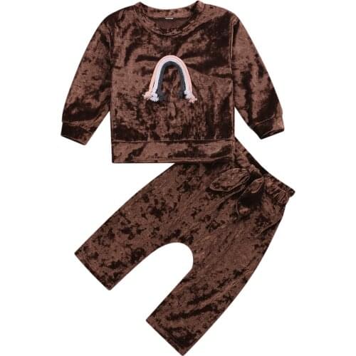 2Pcs Baby Girls Boys Velvet Sets Long Sleeve Rainbow Print Sweatshirt Solid Pants Newborn Infant Toddler Autumn Outfits 0-4Y