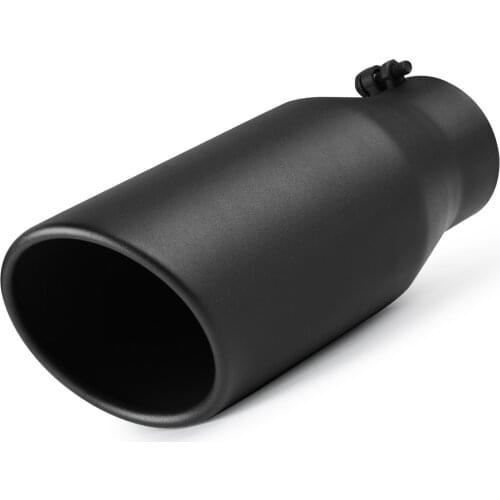 Exhaust Pipe of 4" Inlet 6" Outlet 15" Overall Length Truck Tip Rolled Angle Cut Black Powder Coated