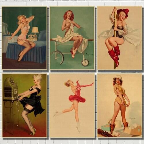 WTQ Pinup Girls Series 4 World War II Canvas Painting Retro Poster Classic Poster Bar Cafe for Living Room Decoration Home Deco