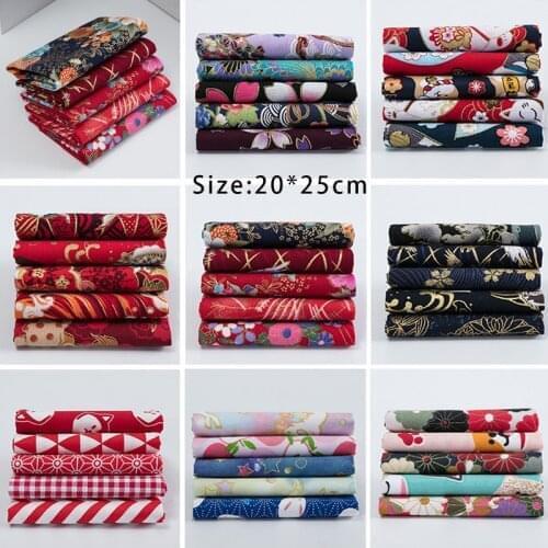 Japanese Style Golden Sakura Crane Peony Flower 100% Cotton Bronzed Fabric for DIY Craft Quilting Patchwork Material Decor