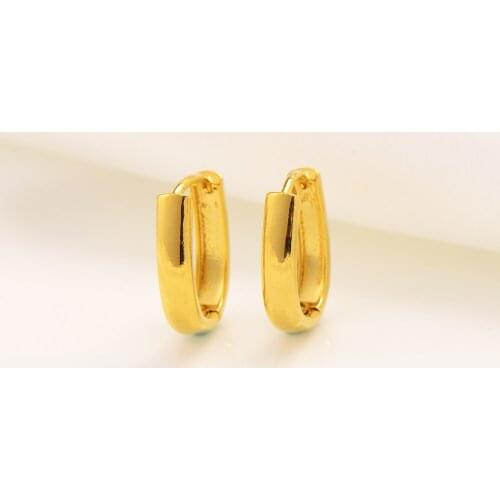 Women Jewelry Classic 24k Fine Solid Yellow Gold Filled Fashion Hoop Earrings U Circle Coquetas Oro Laminado
