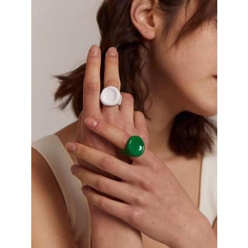 Brass With 18K Gold Solid Enamel Ring Women Jewelry Party T Show Gown Runway rare Korean Japan Trendy INS