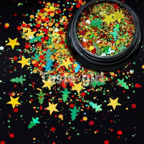 1 pot Holographic Christmas tree snowflake glitter nail art decorations decal acrylic nail tips sequins fake nails accessories