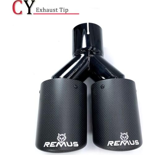 1 PCS Black Stainless Steel Universal Curly Dual Matt Crbon Fiber Exhaust End Tail Pipe Muffler Tip With Remus Logo