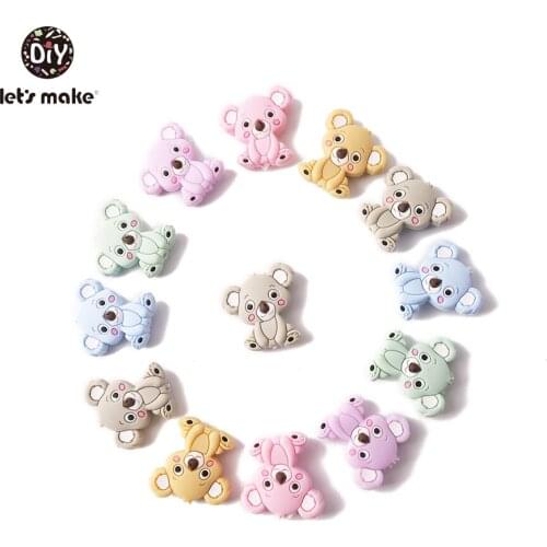 Lets make 10pcs 26mm*27mm Silicone Beads Food Grade Baby Teething Mini Koala Animal Shape DIY Pacifier Clips Chain Baby Teether