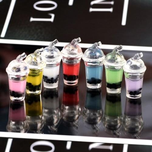 10pcs Resin Simulation Milk Tea Cup Mobile Phone Case Accessories Creative DIY Hair Accessories Keychain Pendant Material