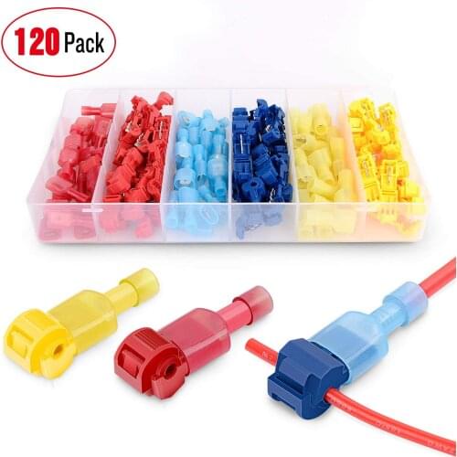 120 Pcs, Quick Splice Wire Terminals T-Tap Self-stripping with Nylon Fully Insulated Male Quick Disconnects Kit