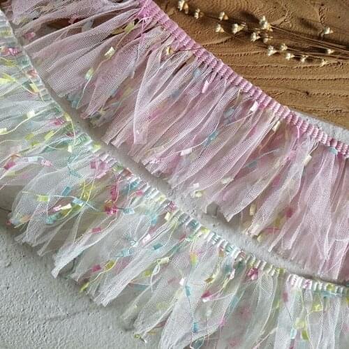 2Meters/lot 10cm wide white and pink colored tassel lace trim for baby doll pet clothes handmade DIY accessories AC136