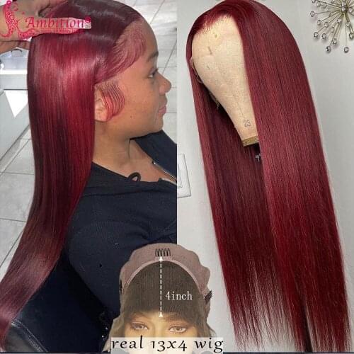 #99j Preuvian Remy Human Hair Wigs Pre plucked 13x4 Lace Front Wigs Straight 180% Density Dark Wine Lace Wigs Bleached Knots