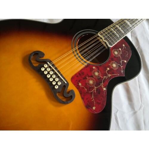 Free shipping unique, sole 12 string 43 inch 0M J20 acoustic guitar,sunburst folk guitar,Spruce plywood guitar,maple neck