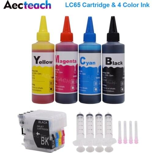 Aecteach LC65 XL Dye Ink Cartridges For Brother LC 11 16 38 61 65 67 980 1100 MFC-250C 255CW 257CW J270W Printer + 400ml Ink Kit