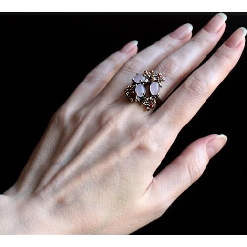 Flower Oval Pink Opal stone Ring Beautiful Gun Black Jewellery Top quality Mothers gift Brass Jewelry rings for wife