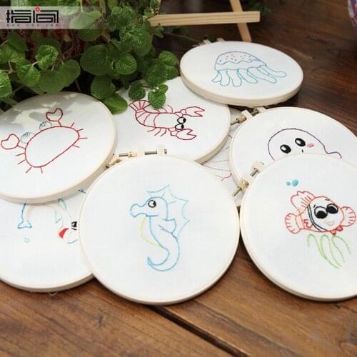 Hot sale Children diy handmade teaching educational toys beginners primary material package cartoon marine animal embroidery kit