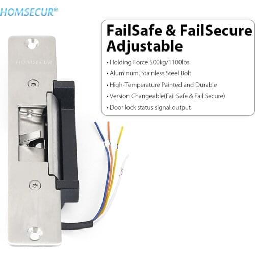 HOMSECUR 500KG/1100lbs Holding Force Electric Strike Lock NO NC Mode For Wood Metal Door