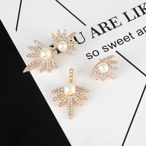 Jisensp Delicate Crystal Geometric Ear Jackets Double Sided Pearl Earring Everyday Jewelry for Women Girls Best Gifts Brincos