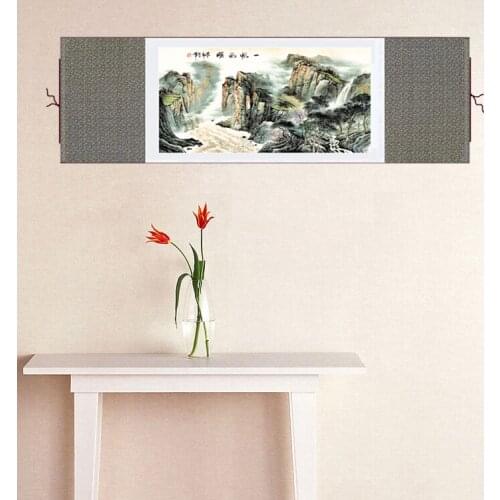 Chinese Brush Painting "mountains and rivers"Silk Scrolls / Picture Scroll / Large Landscape Wall Art Paintings Home Decoration