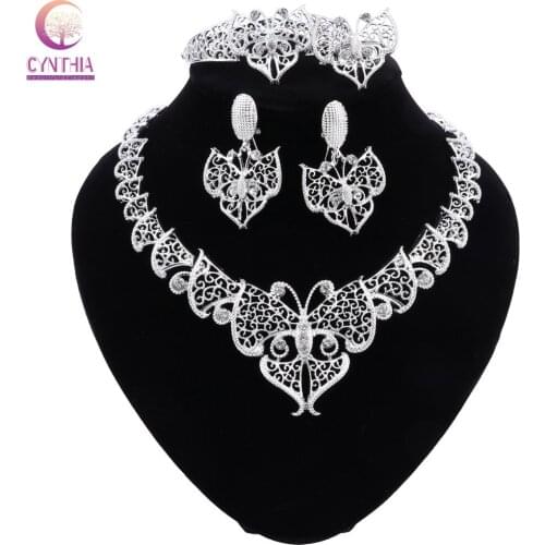 CYNTHIA Dubai Gold/Sliver plated Necklace Set Wholesale Nigerian Woman Accessories Jewelry Set African Bridal Jewelry Set