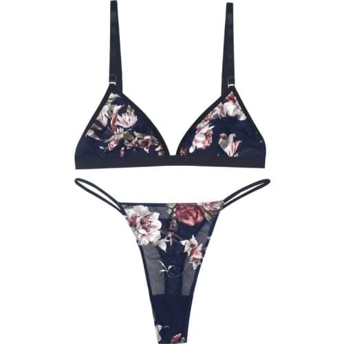 New Fashion 2020 Print Lace Brelette Flower Women Bra and Panties Set Comfort Sexy Mesh Bra Sets Thin Ladies Bikini Underwear