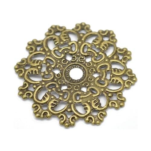 Doreen Box Lovely Antique Bronze Filigree Flower Wraps Connectors 4.7x4.7cm(1-7/8"x1-7/8"), sold per lot of 30 (B16286)
