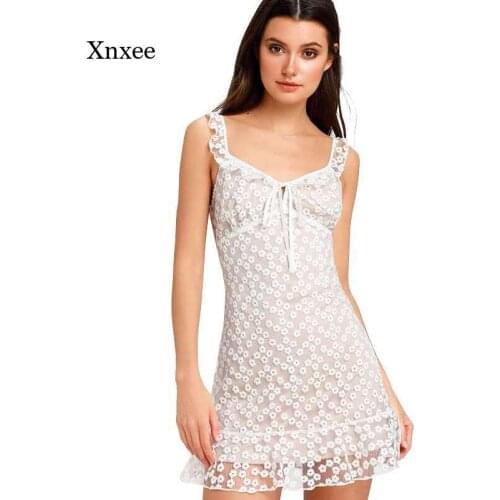 Hollow Lace White Mini Dress Backless High Waist Bodycon Women Tie Bow Zipper Spaghetti Strap Sexy Summer Beach Party Dresses