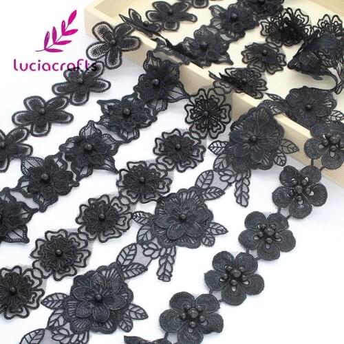 Lucia crafts 1y Black Flower Embroidery Lace Fabric Trim Ribbons Applique Sewing Dress DIY Garment Handmade Materials N0703