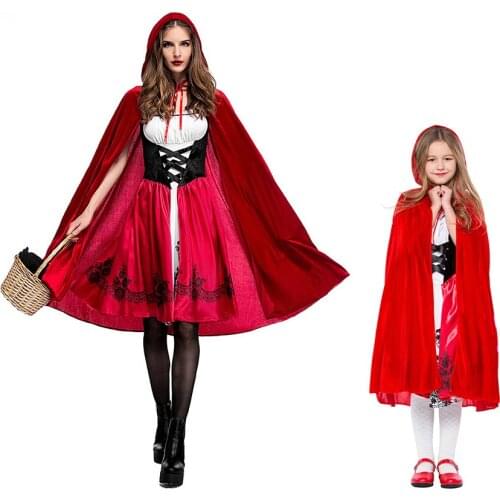 Little Red Riding Hood Costume Cosplay Dress Cape Outfit For Halloween Fantasia Carnival Fairy Party