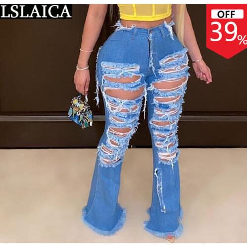 Fashion Womens Pants Wholesale Item High Waist Hole Hollow Out Sexy Pants for Women Button Tassel Design Streetwear Trouser