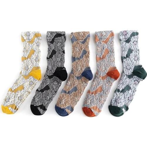 New Cute Womens Cotton Macrame socks Sweet Retro flowers Design Dress socks for Women Spring Autumn Girls Casual Socks 5pair