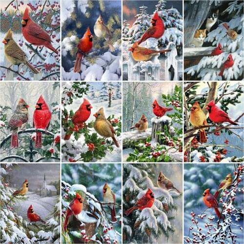 MomoArt Diamond Mosaic Bird Picture Of Rhinestone Diamond Painting Winter Scenery Cross Stitch Kits Embroidery Decor For Home