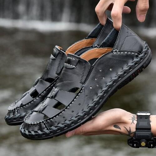 Men Sandals Slippers Leather Male Summer Shoes Outdoor Casual Sandals Beach Shoes Business Outdoor Roman Water Shoes