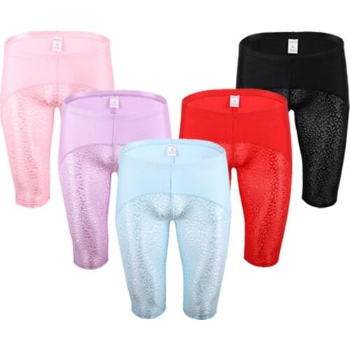 Men Lingerie Mesh Lace Long Boxer Shorts Underwear Underpants See-through Sexy Gay Mens Panties Half pants